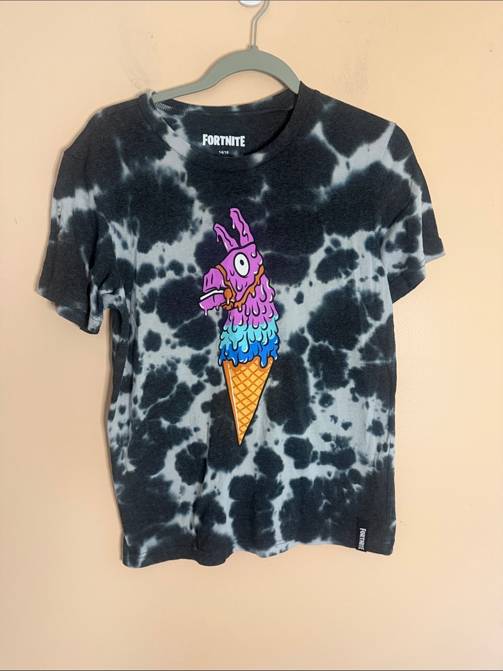 Fortnite Kids Black Tie-Dye Ice Cream Llama Graphic Tee